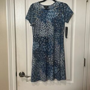 MSK Sz S multicolor blue short sleeve dress NWT